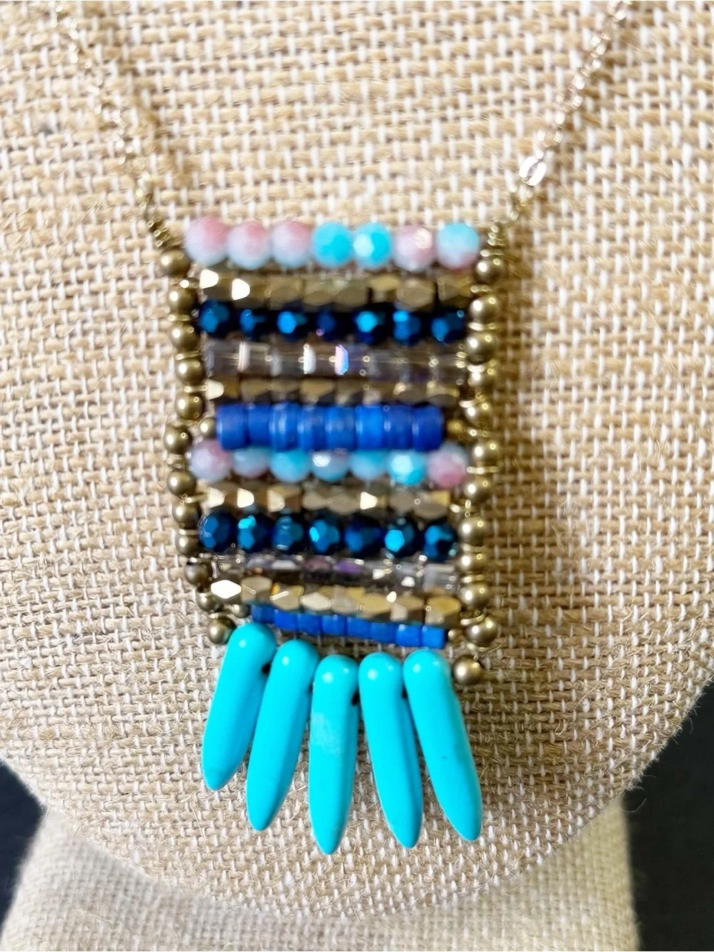 Share Beaded Ladder Necklace Blue Turquoise Native American Aztec Southwestern